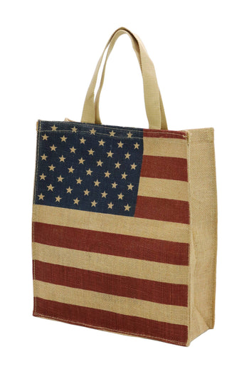American Flag Burlap Tote