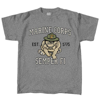 MARINE RETRO MASCOT LOGO ADULT GREY T-SHIRT