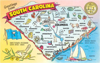Found Image Press - Postcard SC-135 Map, Greetings from South Carolina